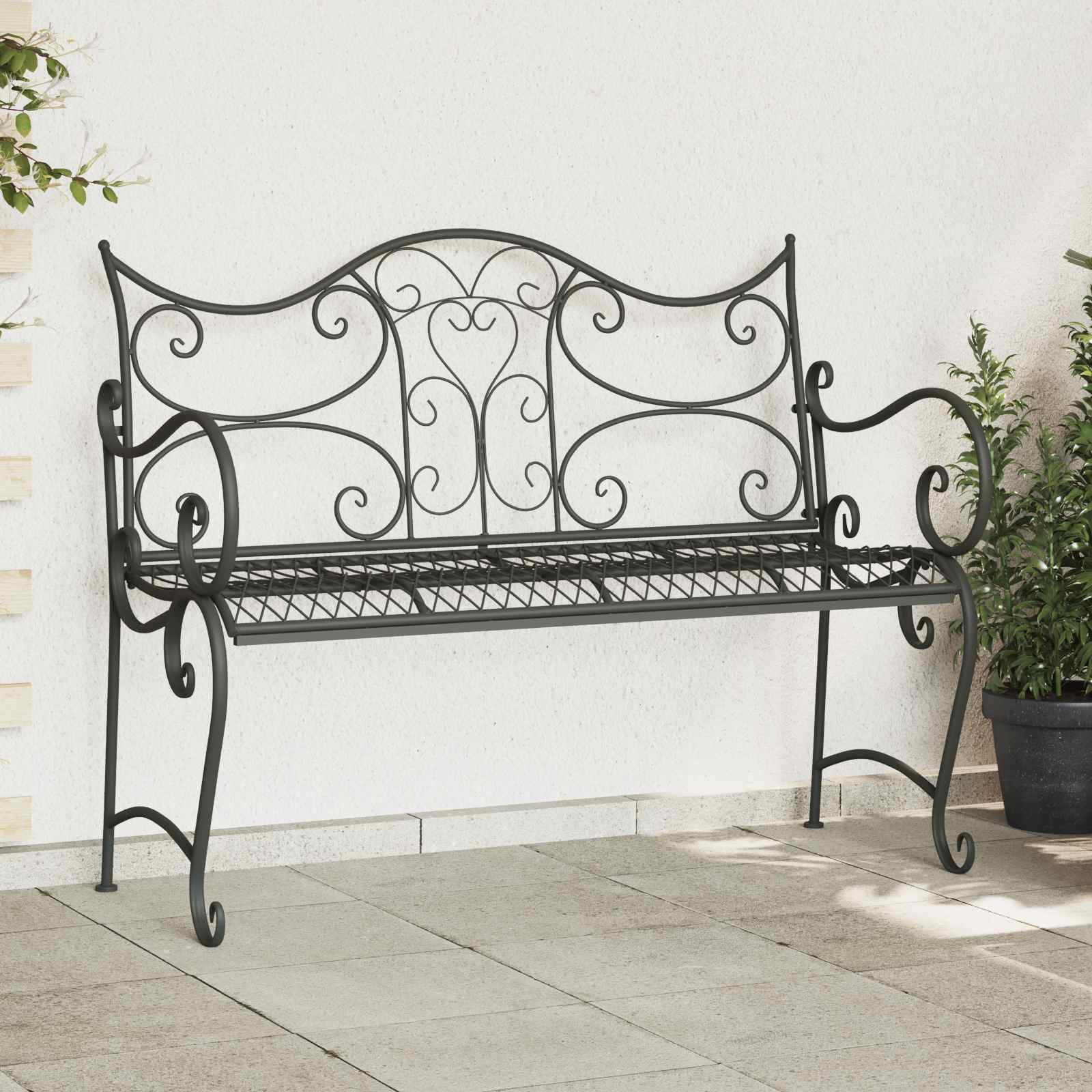 vidaXL Garden Bench 2-Seater 114 x 56.5 x 90 cm Steel Silver Grey 1
