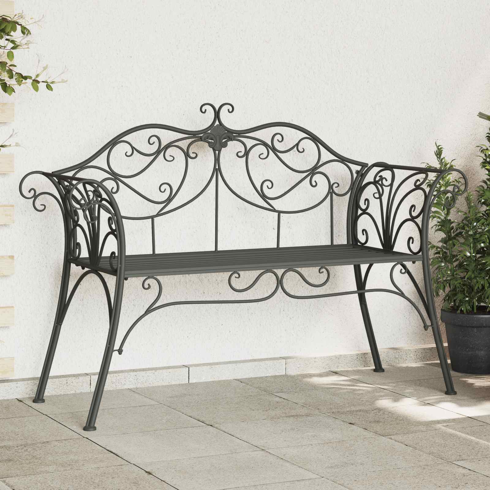 vidaXL Garden Bench 2-Seater 130 x 47 x 90 cm Steel Silver Grey 1
