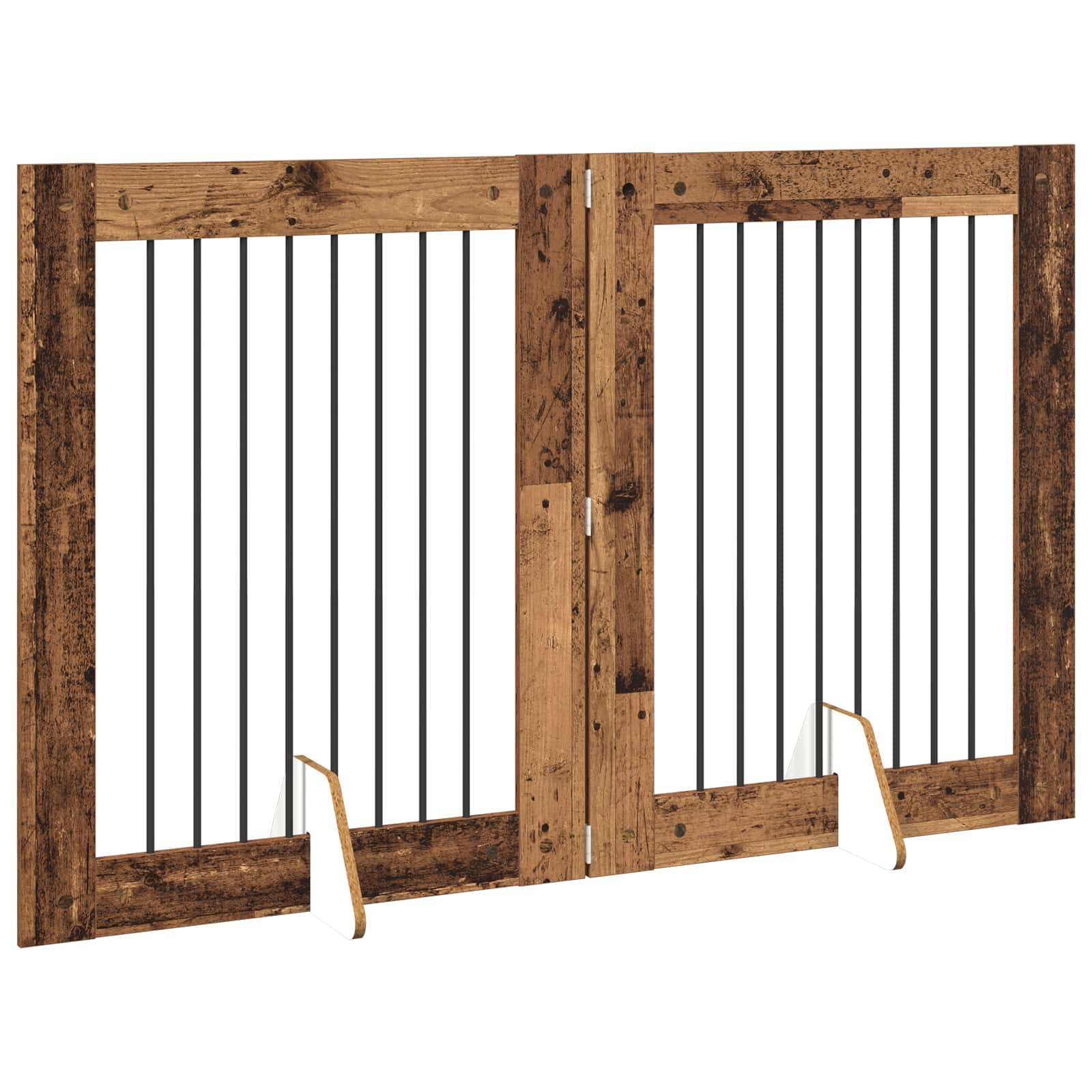 vidaXL Foldable Dog Gate with Stands 2 pcs Old Wood 160.5 cm 3