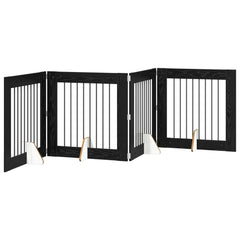 vidaXL Foldable Dog Gate with Stands 4 pcs Black Oak 321 cm 2
