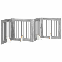 vidaXL Foldable Dog Gate with Stands 4 pcs Grey Sonoma 321 cm 2