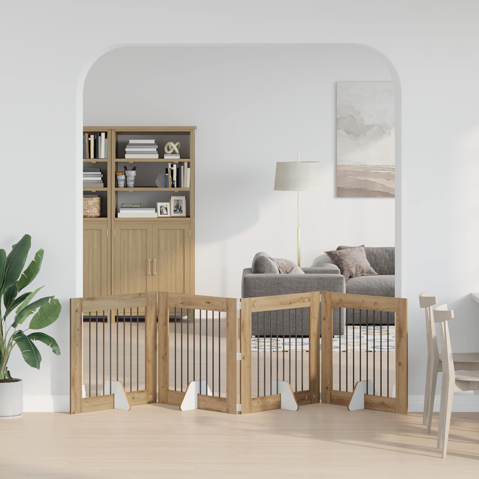 vidaXL Foldable Dog Gate with Stands 4 pcs Artisan Oak 321 cm 1