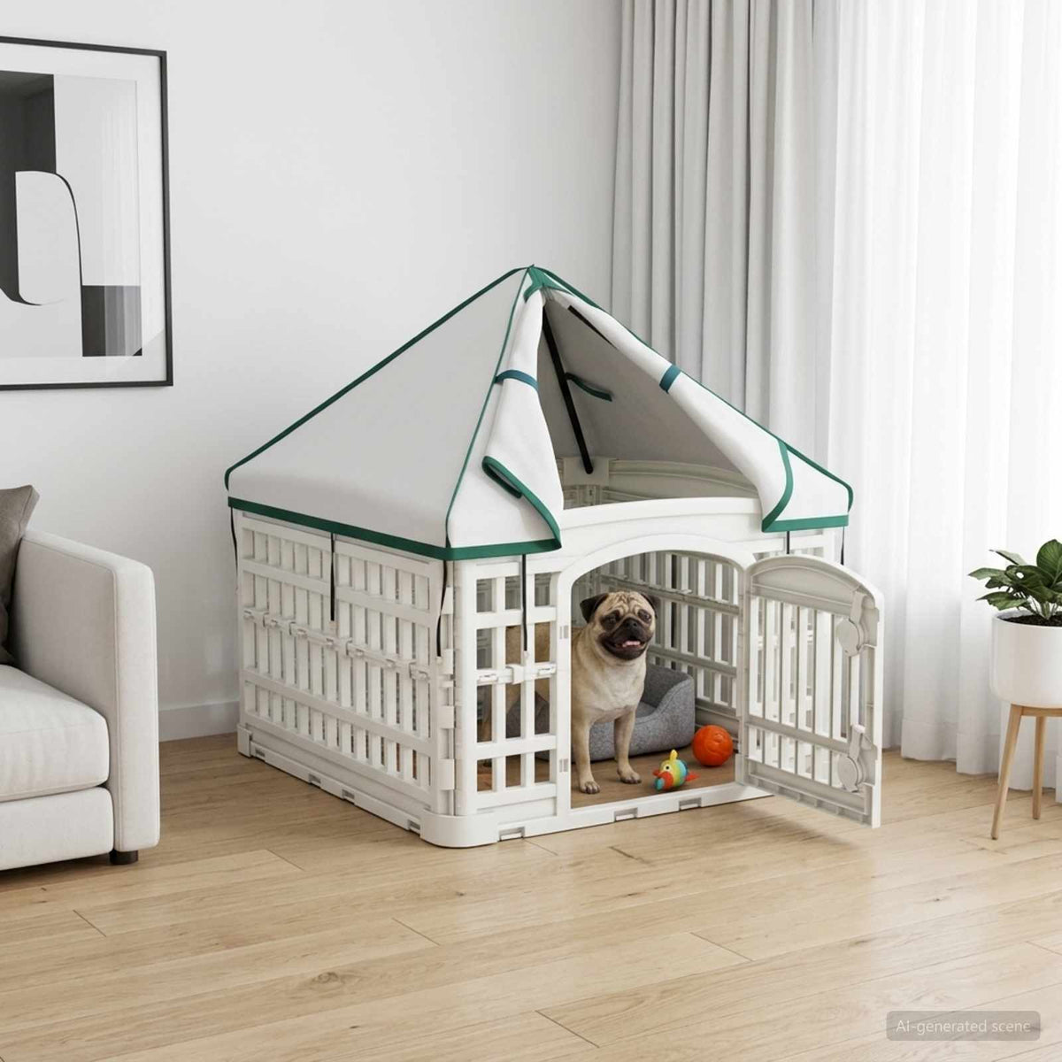 4 Panel Dog Playpen Plastic White with Roof 60 cm 82 cm 60 cm