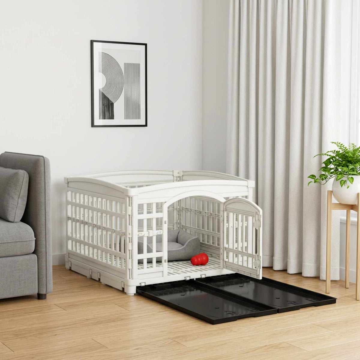 4 Panel Dog Playpen Plastic White with Base 122 cm 82 cm 106.5 cm