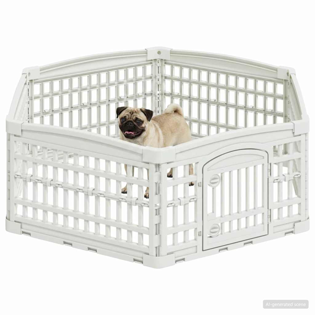 6 Panel Dog Playpen Plastic White without Roof and Base 122 cm 40 cm 106.5 cm