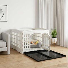 4 Panel Dog Playpen Plastic White with Base 177.5 cm 112 cm 154.5 cm