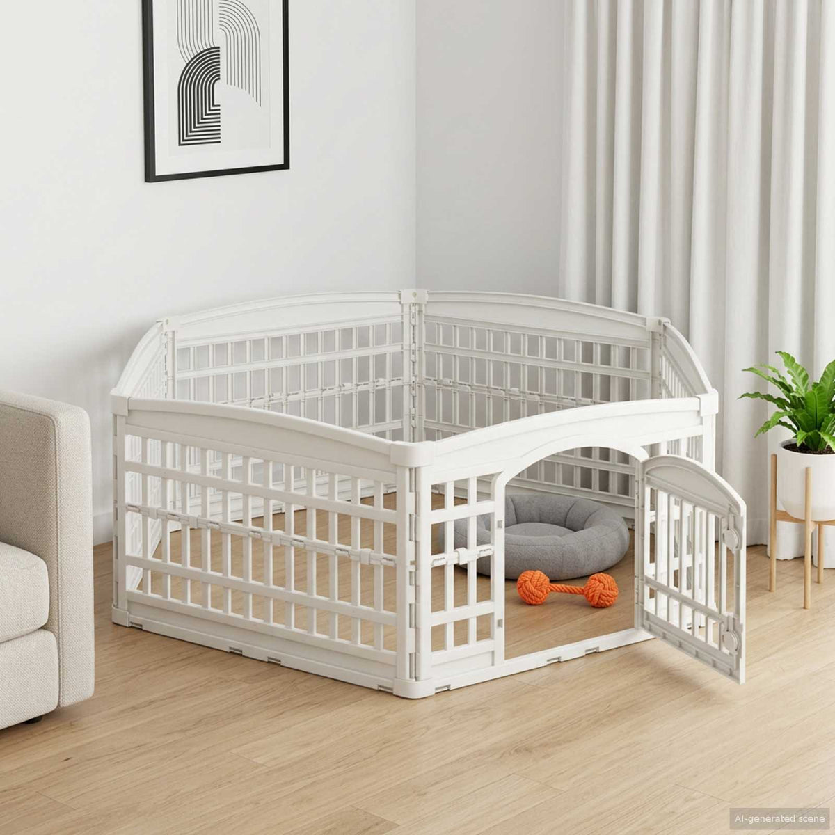 6 Panel Dog Playpen Plastic White without Roof and Base 177.5 cm 58 cm 154.5 cm