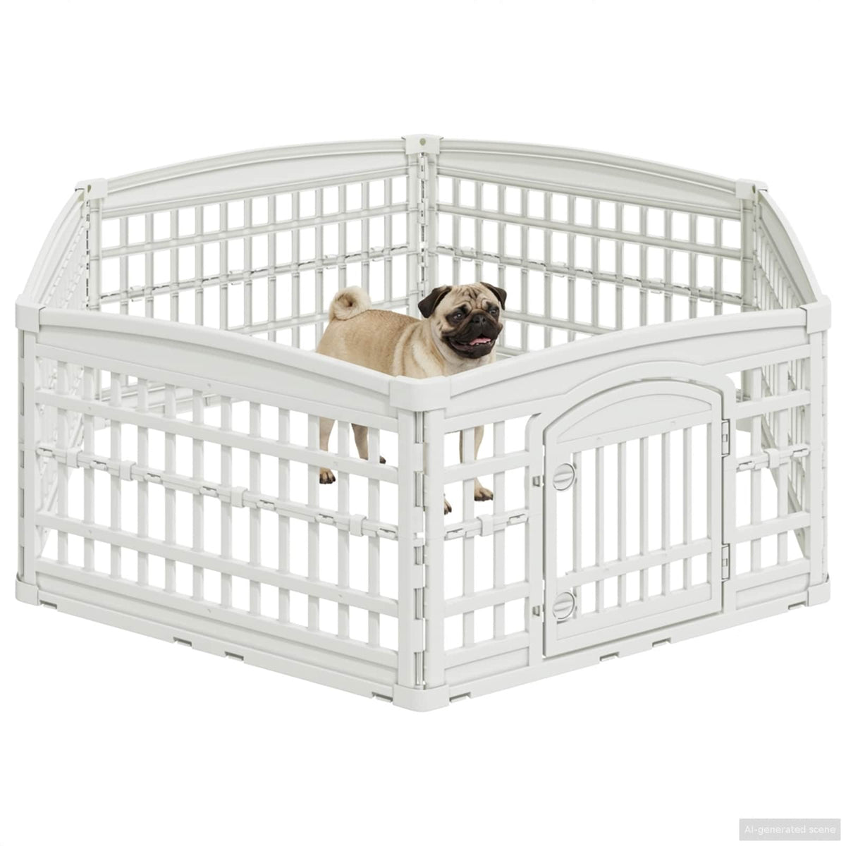 6 Panel Dog Playpen Plastic White without Roof and Base 177.5 cm 58 cm 154.5 cm