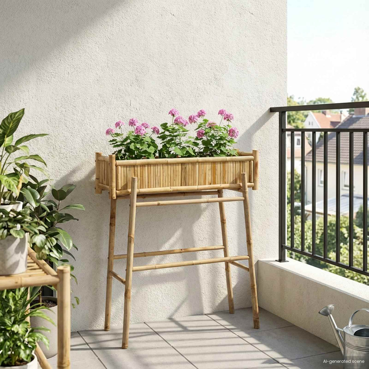 Garden Planter With Holder Natural 50 x 38 x 74 cm Bamboo H-shaped frame 90 cm