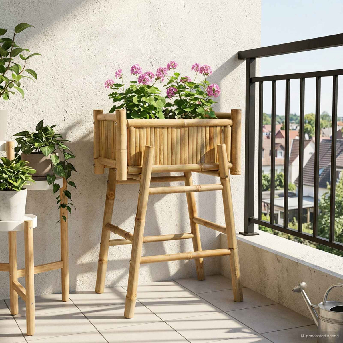 Garden Planter With Holder Natural 50 x 38 x 74 cm Bamboo A-shaped frame 50 cm