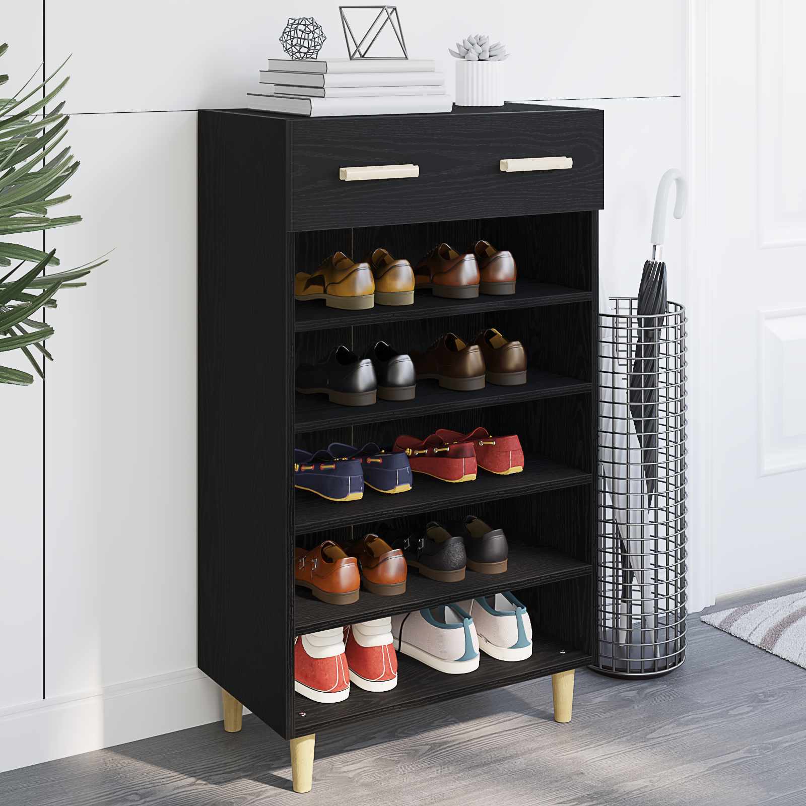 vidaXL Shoe Cabinet 60 x 35 x 105 cm Engineered Wood Black Oak 1