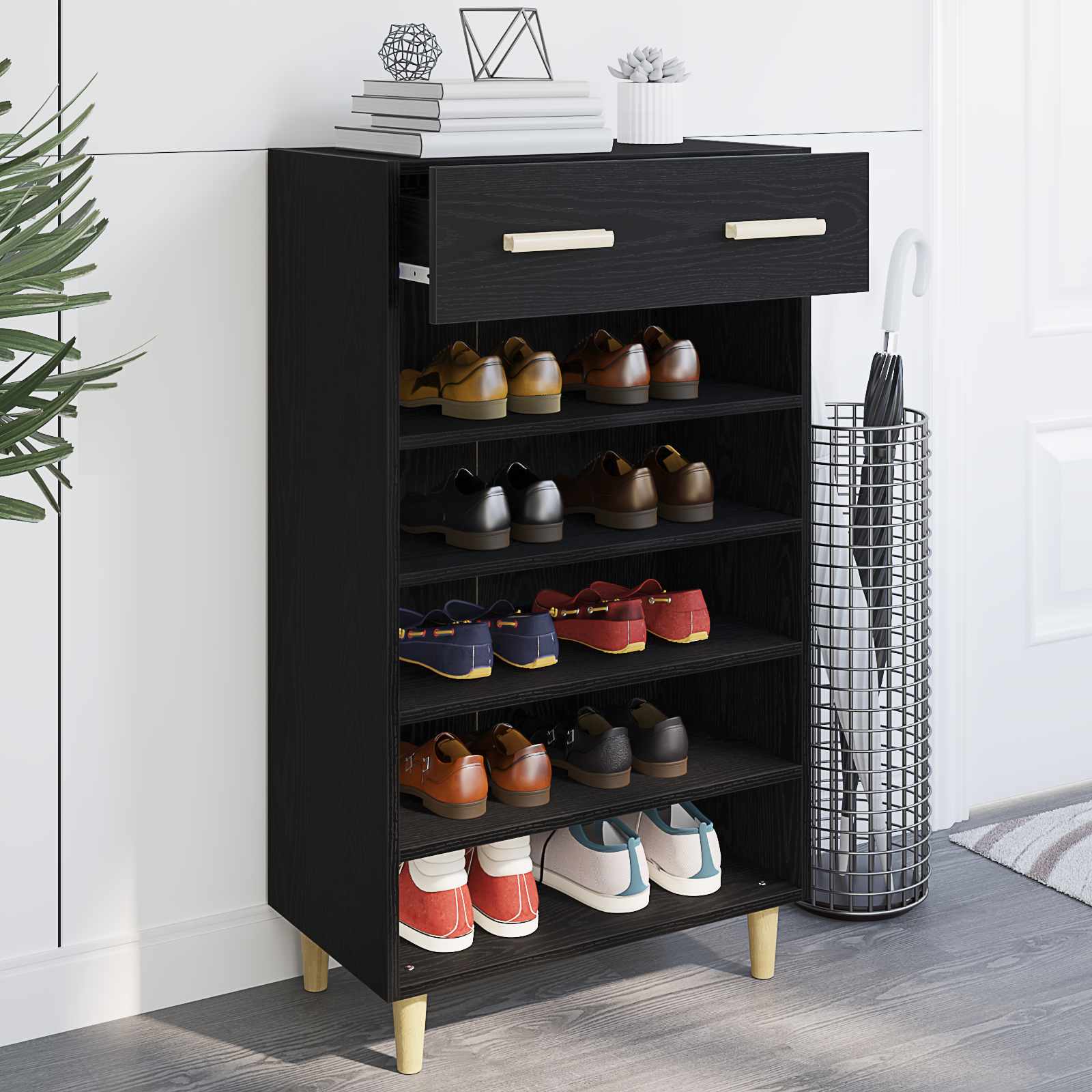vidaXL Shoe Cabinet 60 x 35 x 105 cm Engineered Wood Black Oak 5