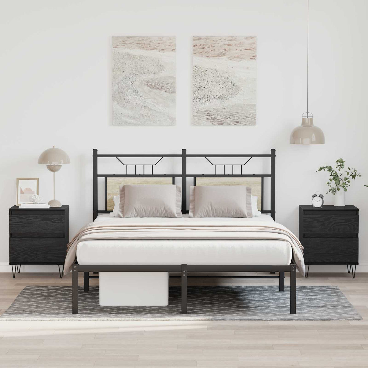 vidaXL Bed Cabinet Black Oak 40 x 35 x 50 cm Engineered Wood 1