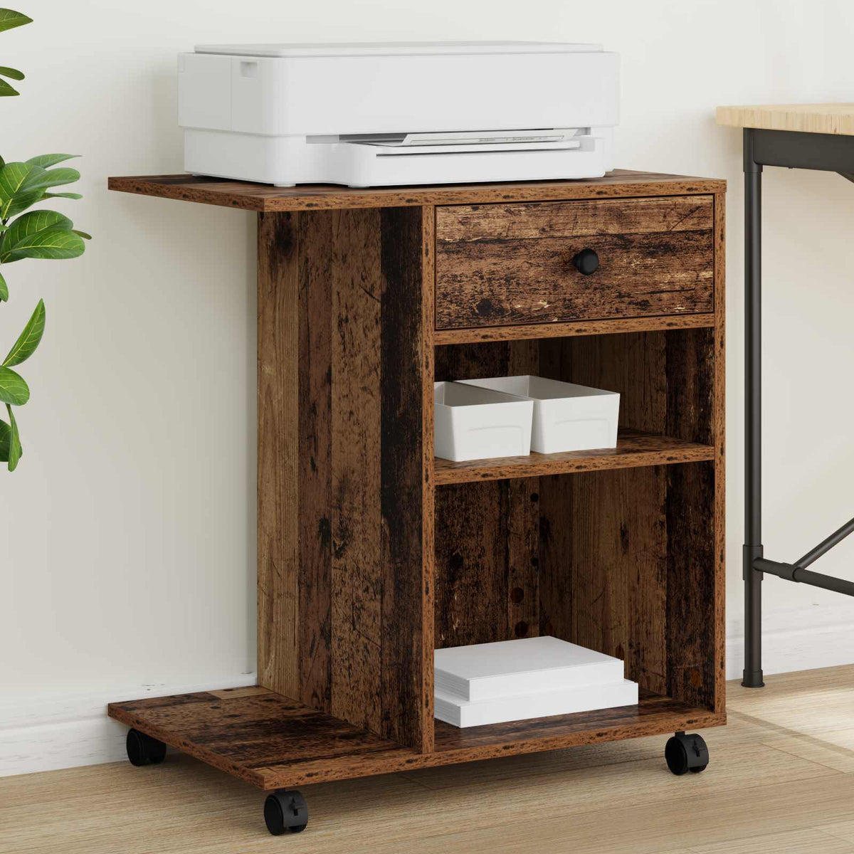 Printer Stand with Wheels 60x40x68,5 cm Old wood