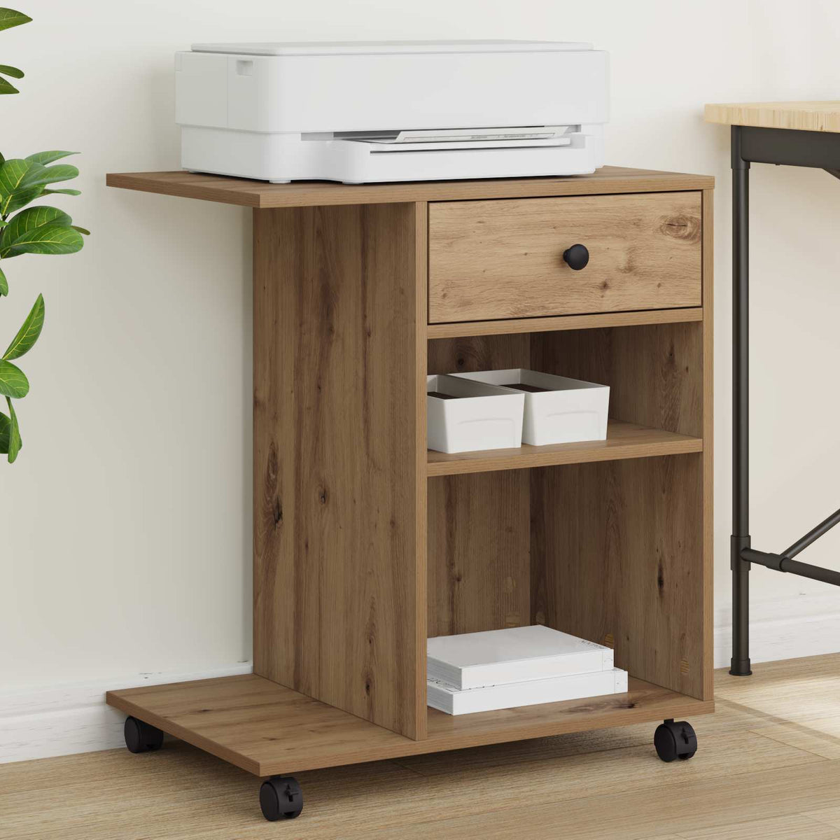 Printer Stand with Wheels 60x40x68,5 cm Artisan oak