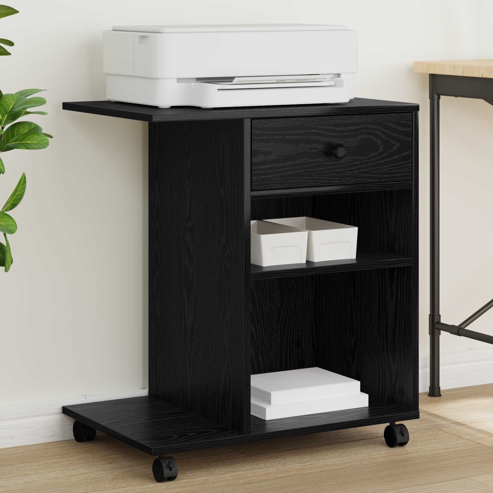 Printer Stand with Wheels 60x40x68,5 cm Black oak