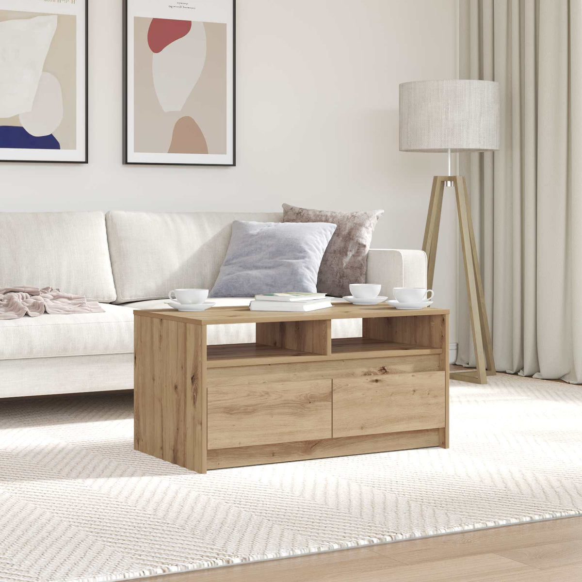 Coffee Table with LED Lights Engineered Wood Artisan oak