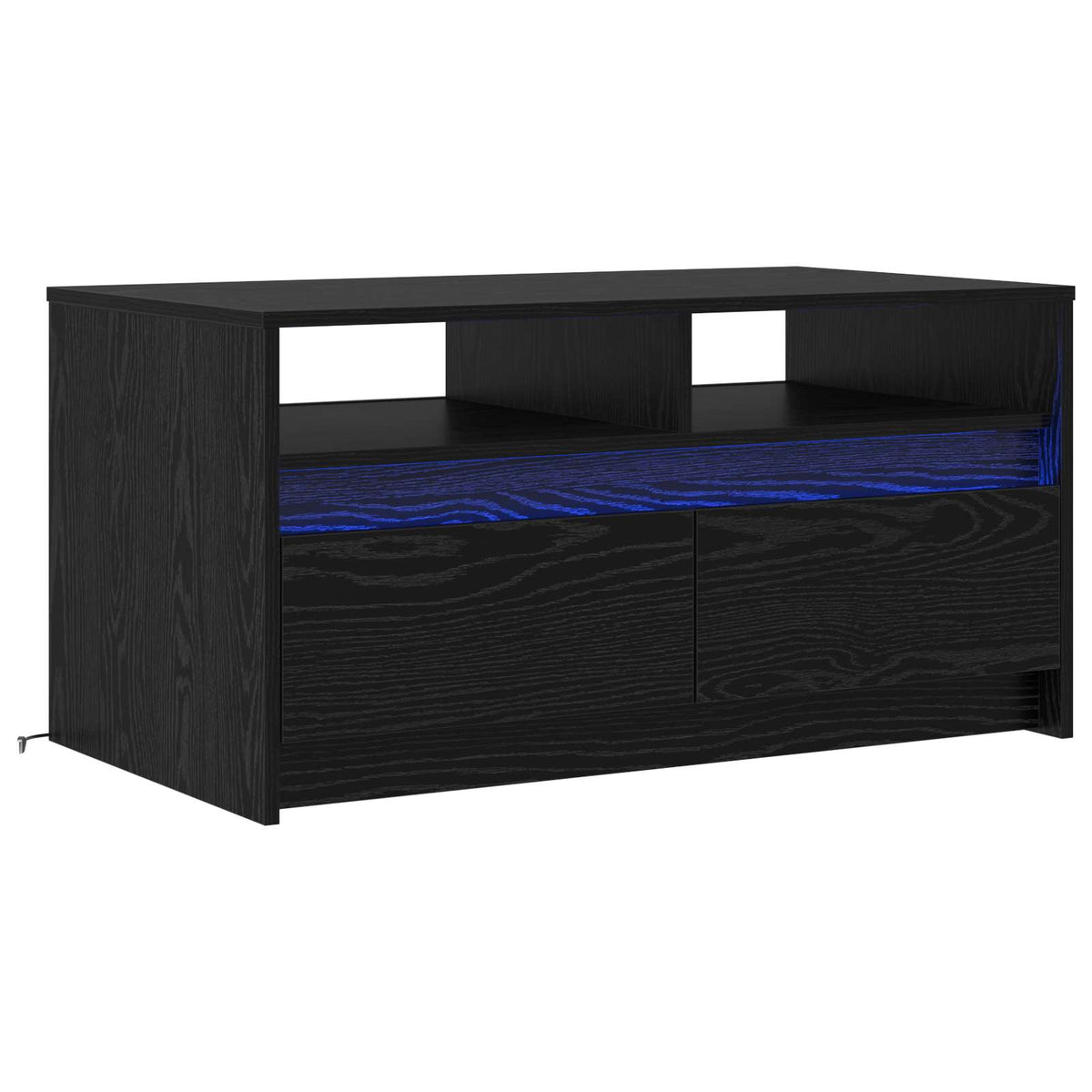 Coffee Table with LED Lights Engineered Wood Black oak
