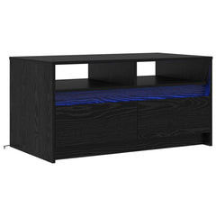 Coffee Table with LED Lights Engineered Wood Black oak