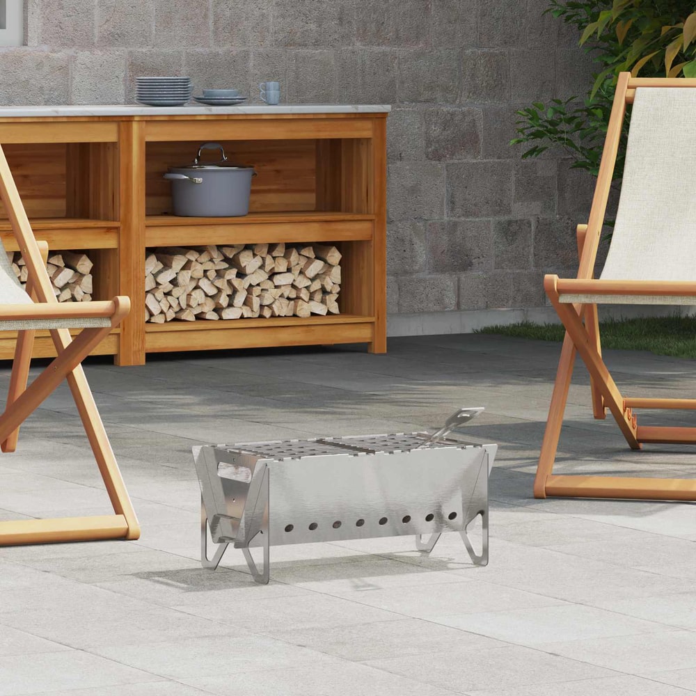 vidaXL Camping Fire Pit 42 x 22 x 18 cm Stainless Steel Silver 1