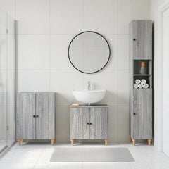 3 Piece Bathroom Cabinet Set ALKMAAR Grey Sonoma Round stripes