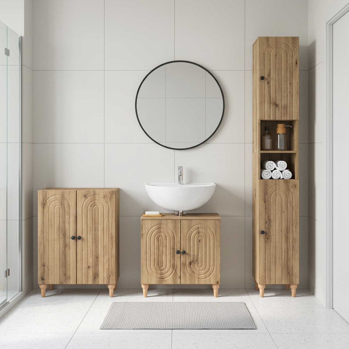3 Piece Bathroom Cabinet Set ALKMAAR Artisan Oak Round stripes