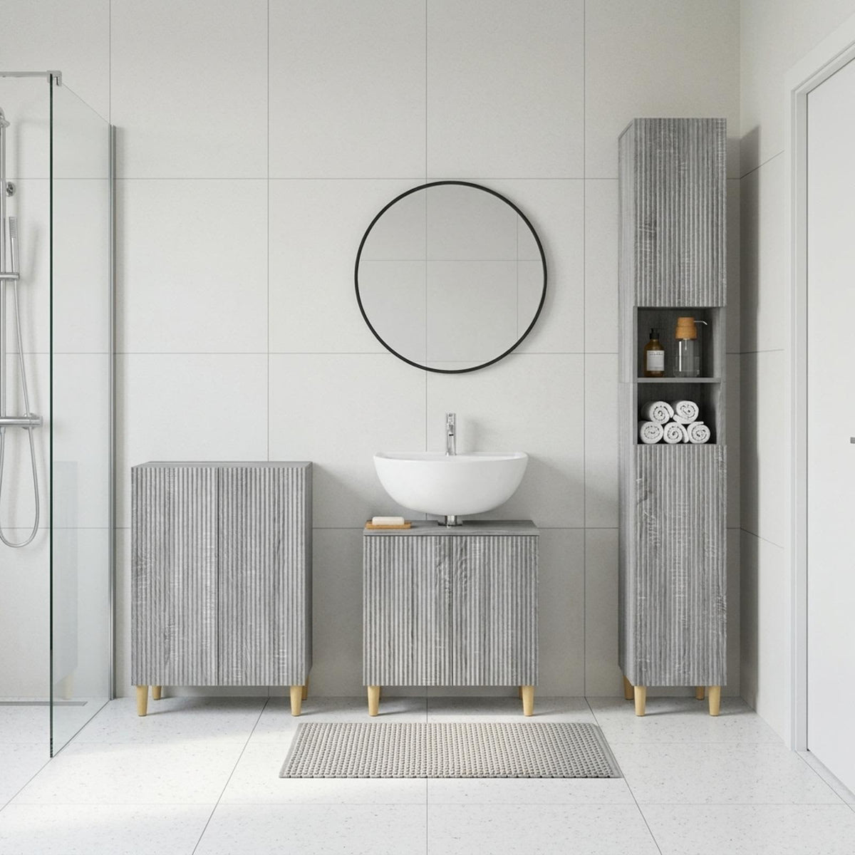 3 Piece Bathroom Cabinet Set ALKMAAR Grey Sonoma Full vertical stripes