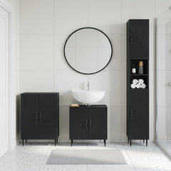 3 Piece Bathroom Cabinet Set EDE Engineered Wood Black Two-way stripes