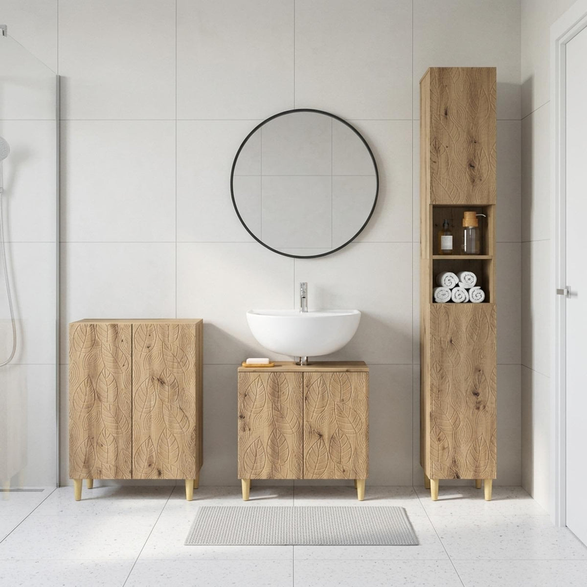 3 Piece Bathroom Cabinet Set ALKMAAR Artisan Oak Leaf pattern