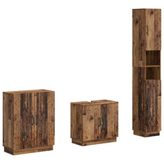 3 Piece Bathroom Cabinet Set EDE Engineered Wood Old Wood V-shape stripes