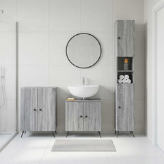 3 Piece Bathroom Cabinet Set ALKMAAR Grey Sonoma Round edge