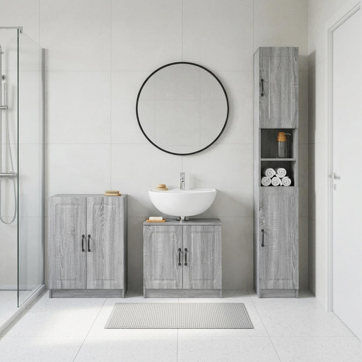 3 Piece Bathroom Cabinet Set ALKMAAR Grey Sonoma O-shape