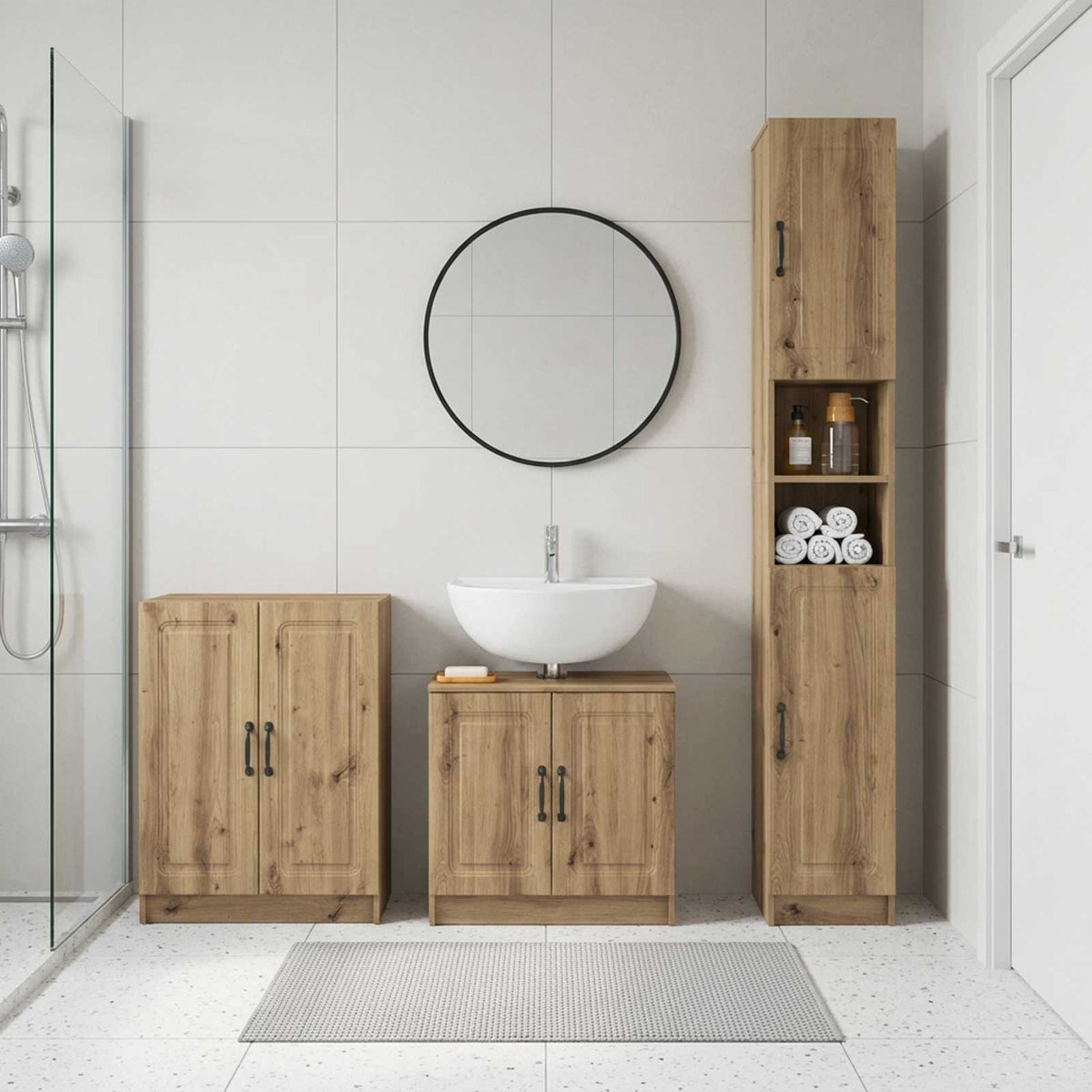 3 Piece Bathroom Cabinet Set ALKMAAR Artisan Oak O-shape