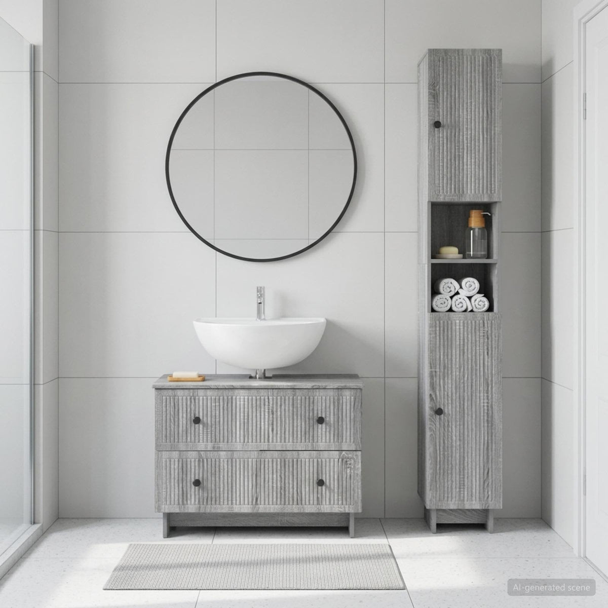 2 Piece Bathroom Cabinet Set ALKMAAR Grey Sonoma Vertical stripes