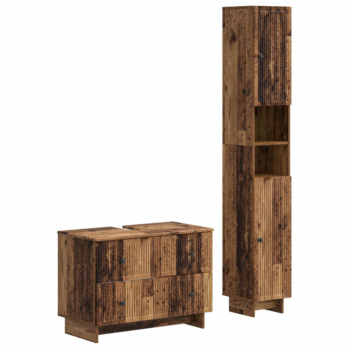 2 Piece Bathroom Cabinet Set EDE Engineered Wood Old Wood Vertical stripes