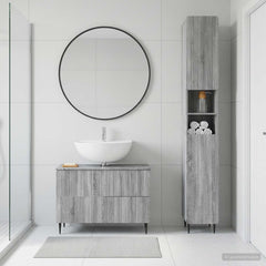 2 Piece Bathroom Cabinet Set ALKMAAR Grey Sonoma Round edge stripes