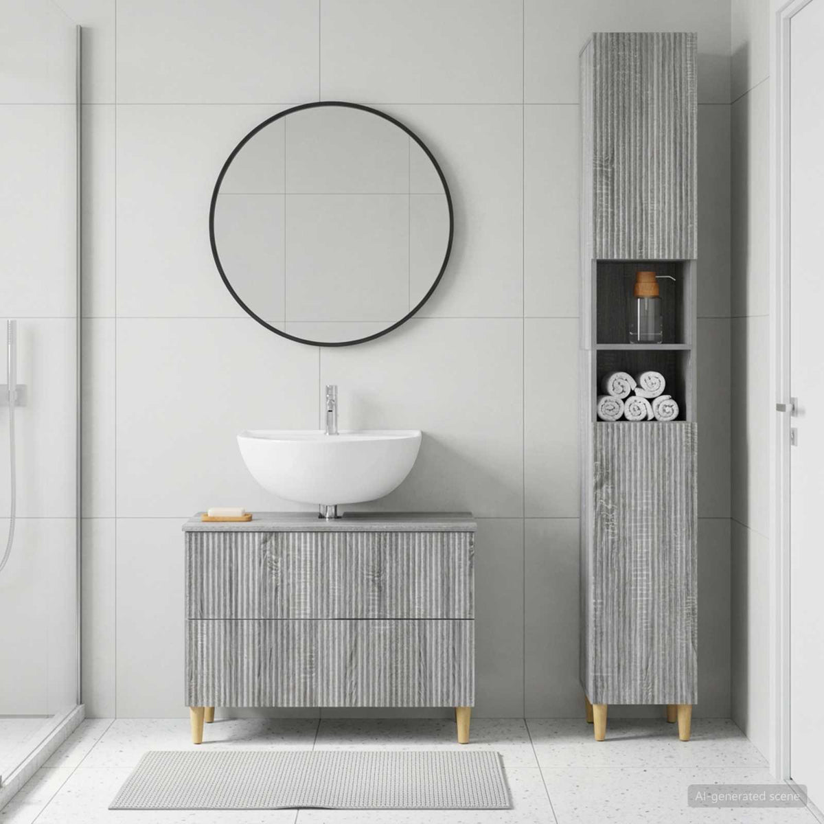 2 Piece Bathroom Cabinet Set ALKMAAR Grey Sonoma Full vertical stripes