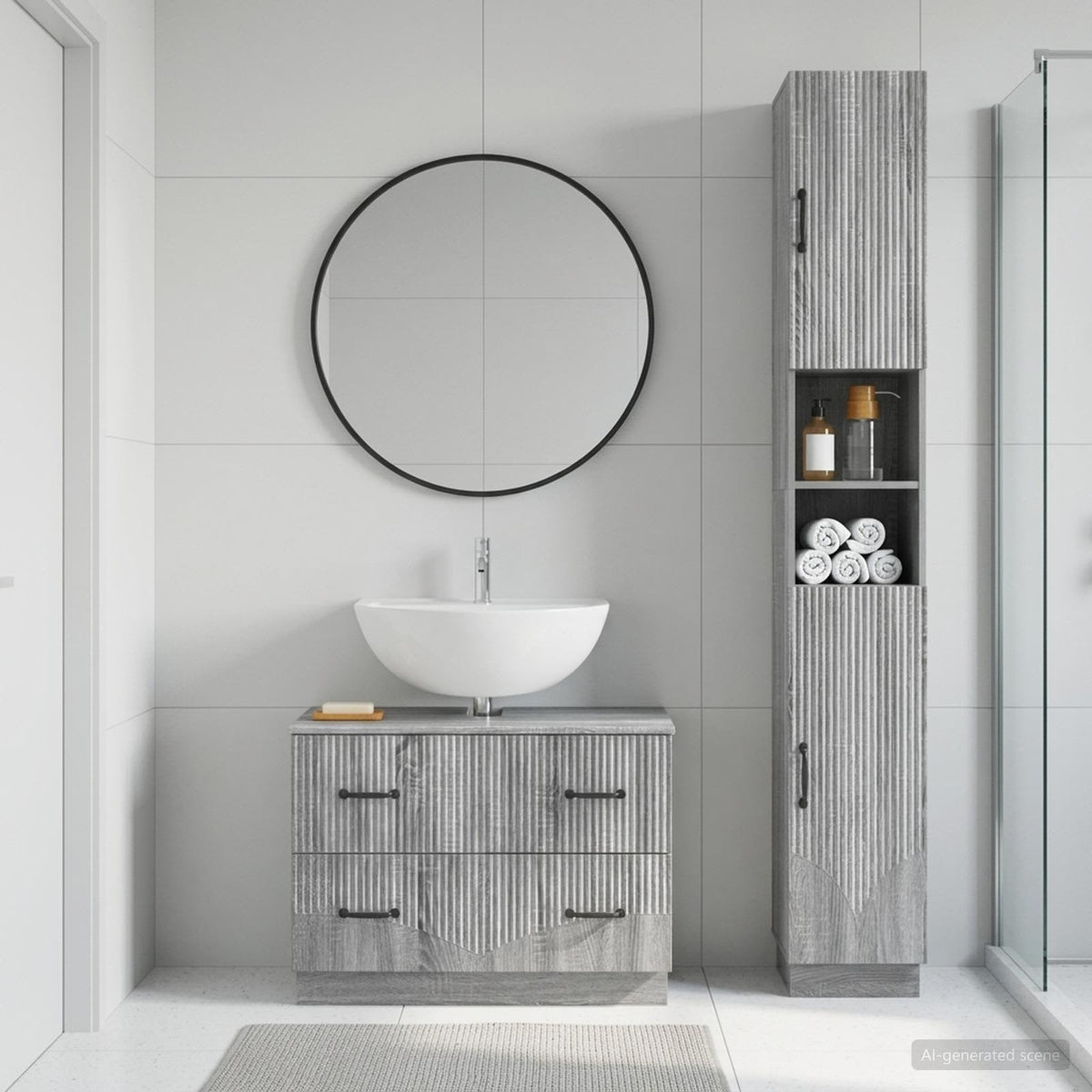2 Piece Bathroom Cabinet Set ALKMAAR Grey Sonoma V-shape stripes