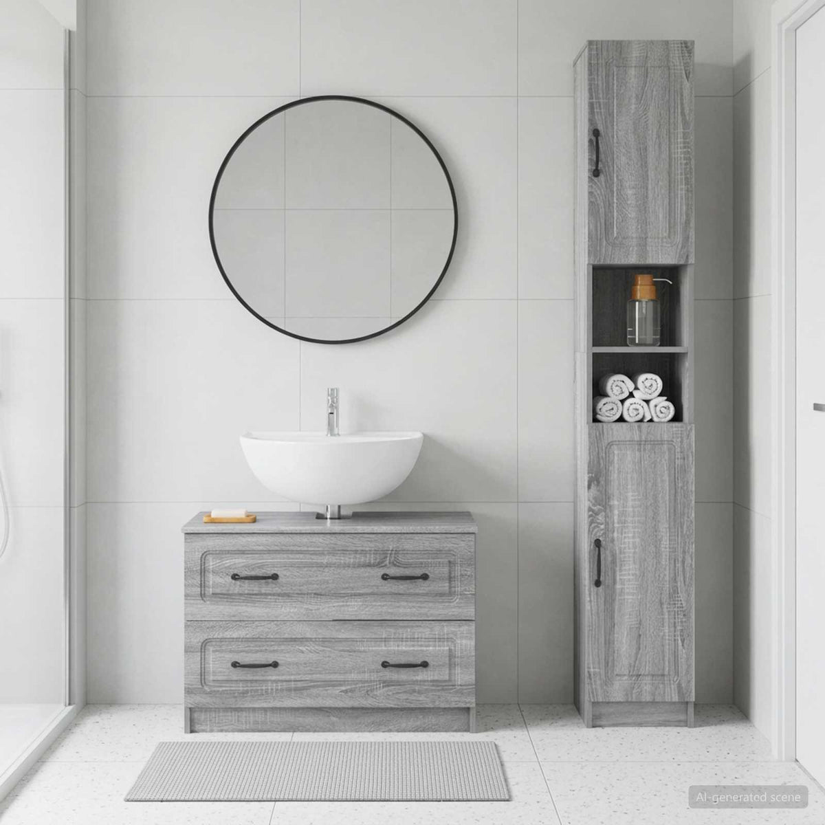 2 Piece Bathroom Cabinet Set ALKMAAR Grey Sonoma O-shape