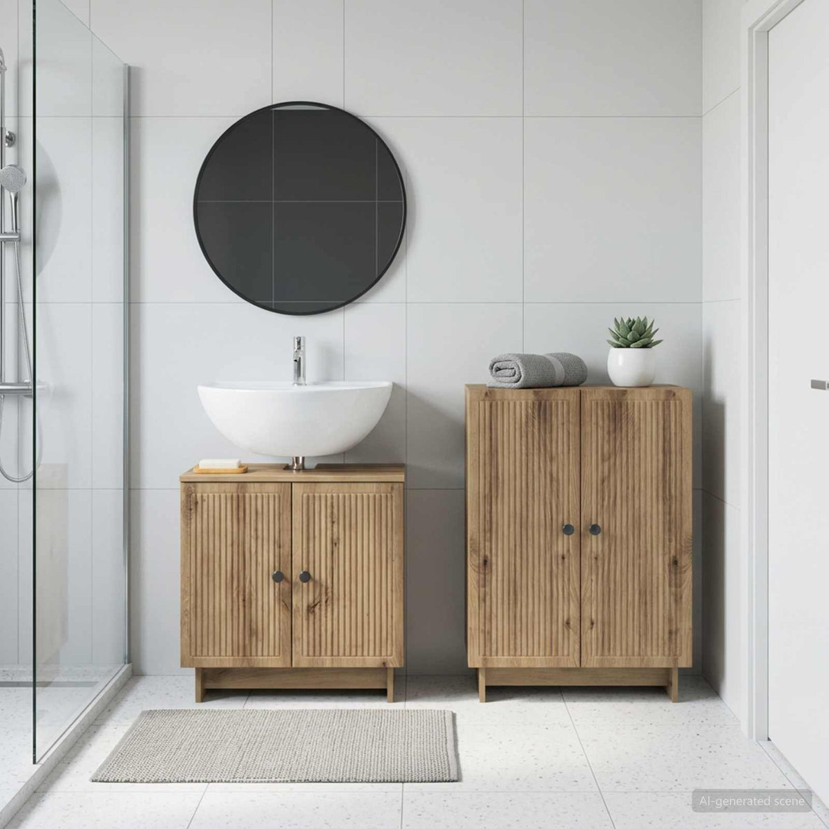 2 Piece Bathroom Cabinet Set ALKMAAR Artisan Oak Vertical stripes
