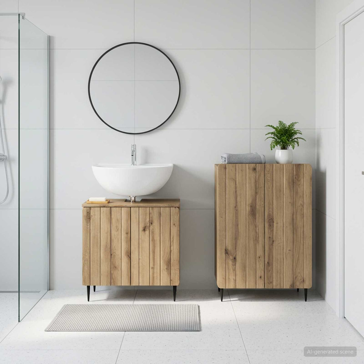 2 Piece Bathroom Cabinet Set ALKMAAR Artisan Oak Round edge stripes