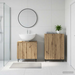 2 Piece Bathroom Cabinet Set ALKMAAR Artisan Oak Round edge stripes