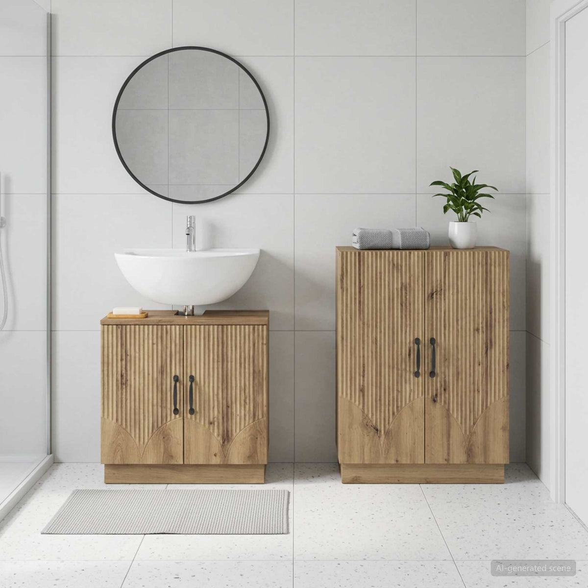 2 Piece Bathroom Cabinet Set ALKMAAR Artisan Oak V-shape stripes