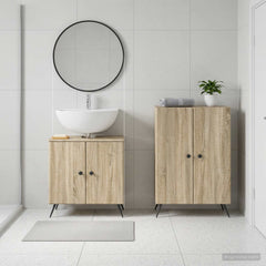 2 Piece Bathroom Cabinet Set EDE Engineered Wood Sonoma Oak Round edge
