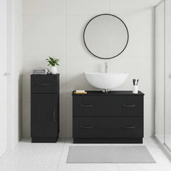 2 Piece Bathroom Cabinet Set EDE Engineered Wood Black V-shape stripes