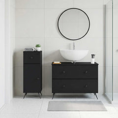 2 Piece Bathroom Cabinet Set EDE Engineered Wood Black Round edge