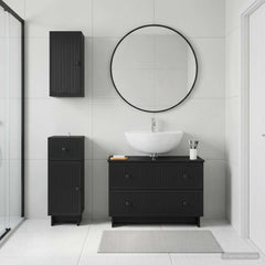 3 Piece Bathroom Cabinet Set EDE Engineered Wood Black Vertical stripes