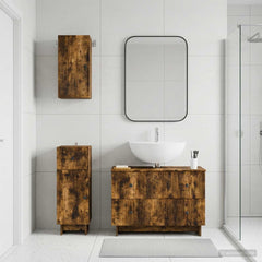 3 Piece Bathroom Cabinet Set EDE Engineered Wood Smoked Oak Vertical stripes
