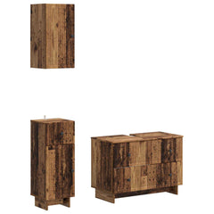 3 Piece Bathroom Cabinet Set EDE Engineered Wood Old Wood Vertical stripes