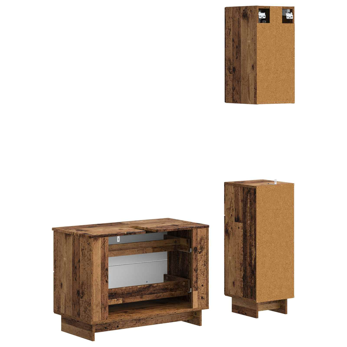 3 Piece Bathroom Cabinet Set EDE Engineered Wood Old Wood Vertical stripes
